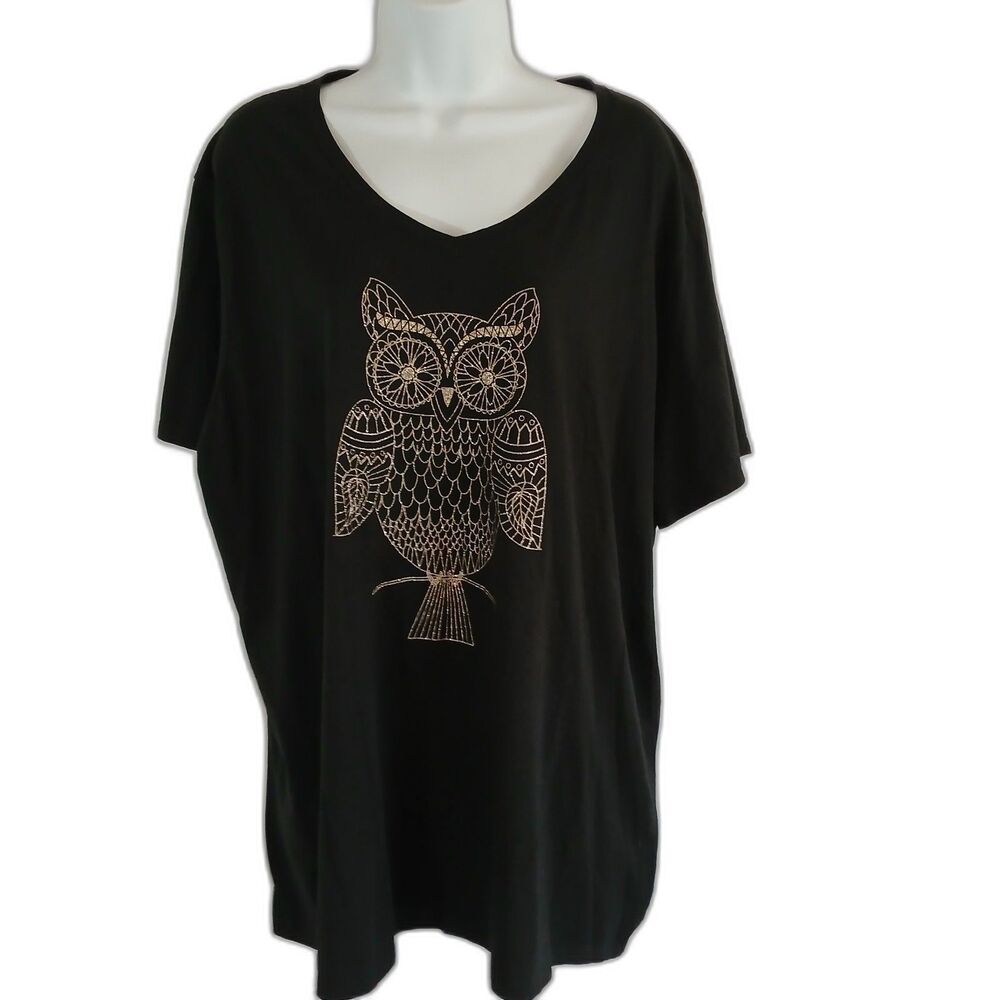 Just My Size  Black‎ T Shirt  Metallic Gold  Graphic Owl Sz 4X  Casual Whimsical